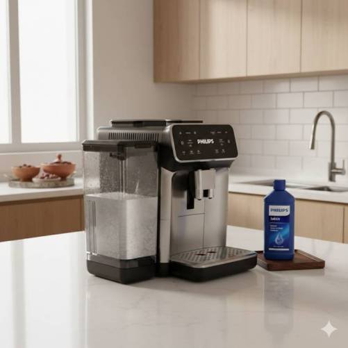 Philips coffee machine descaling in Saudi Arabia showing limescale buildup and maintenance process